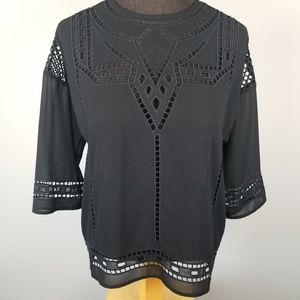 Black sheer flowy cutout blouse